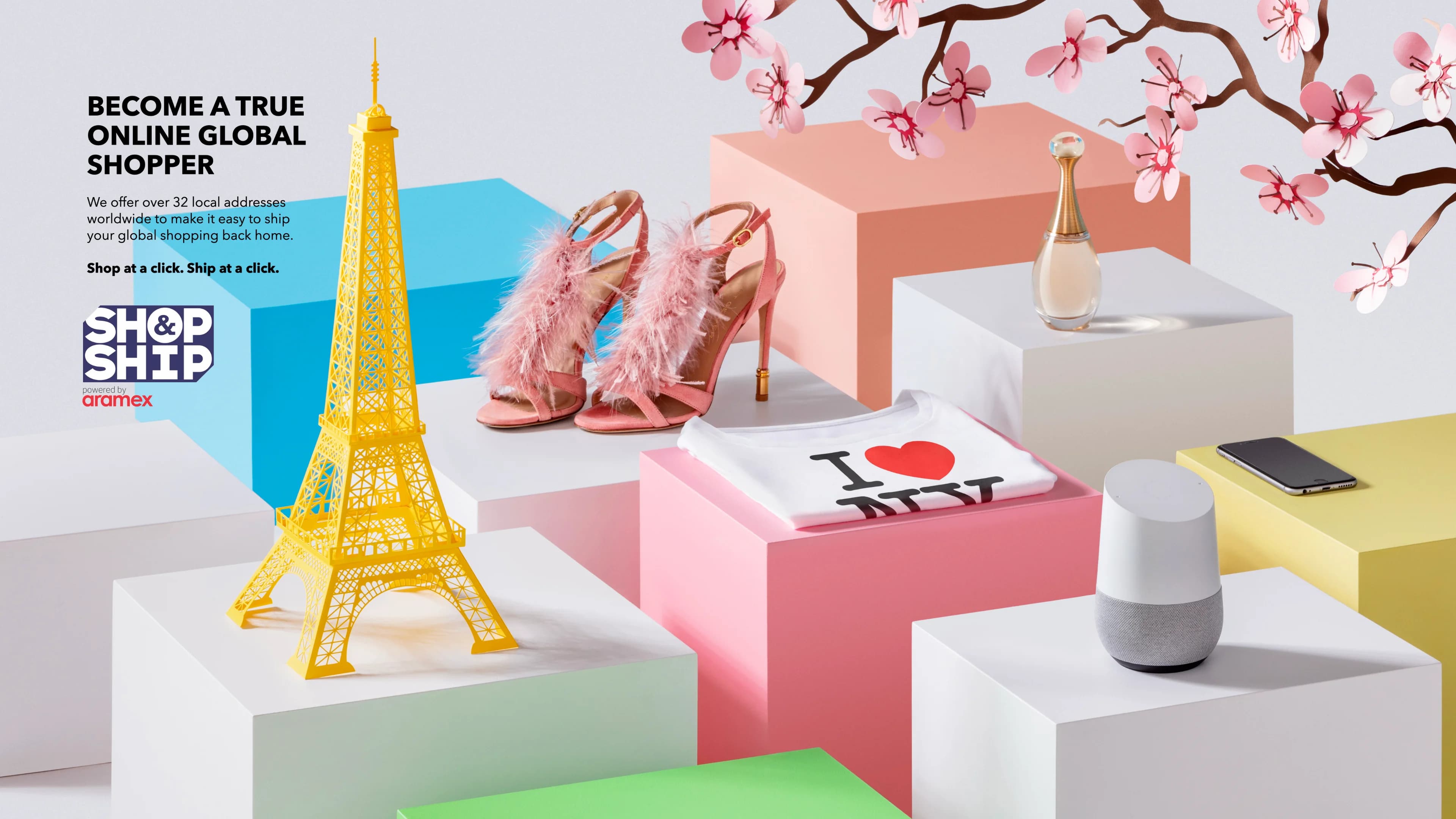 Shop & Ship relaunch advert in the paper-craft style, inviting people to become online global shoppers