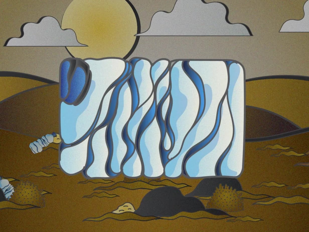 Illustration of a card formed from recycled blue plastic